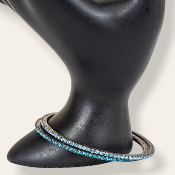 (2/$20) Pair of Dainty Blue Rhinestone Bangle Bracelets - Picture 2 of 5